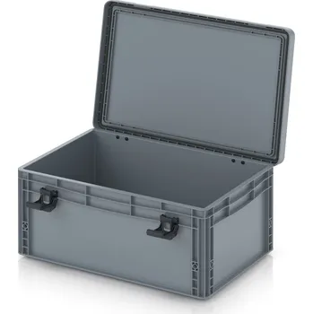 paleta Euro přepravka s víkem s panty Pro 61,1 x 42,7 x 28,7 cm, zavřená - Stříbrošedá - materiál: PP - EDP 64/27 HG