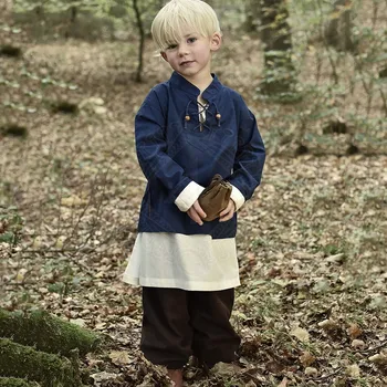 Karnevalový kostým Battle Merchant Dětská středověká košile Colin, modrá
