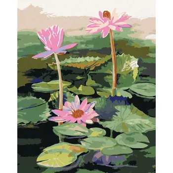 Diamondi Diamantové malování - TŘI RŮŽOVÉ LEKNÍNY NA JEZEŘE Rozměr: 40x50 cm, Rámování: vypnuté plátno na rám
