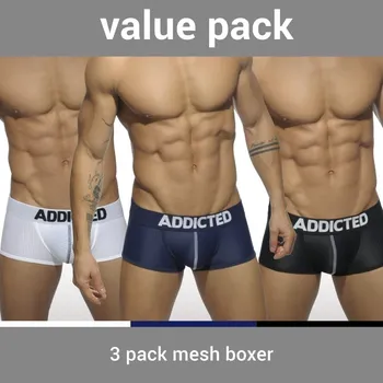 Pánské erotické prádlo Boxerky Addicted AD477P Mesh Boxer Push Up 3 ks XL, výhodné balení 3 pánských push-up boxerek