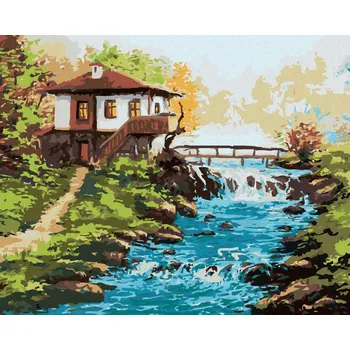 Hračka Diamondi Diamantové malování - BULHARSKÝ DŮM U ŘEKY V HORÁCH Rozměr: 40x50 cm, Rámování: bez rámu a bez vypnutí plátna
