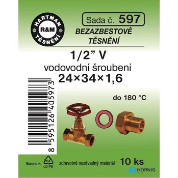 HARTMAN SADA 597 těsnění 1/2"V, 34x1,6mm k vodovodnímu šroubení, bezazbestové, 10 ks, SADA 597