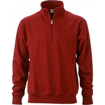 Pánská mikina James & Nicholson Odolná pracovní mikina s krátkým zipem a stojatým límcem Barva: Červená vínová, Velikost: L JN831