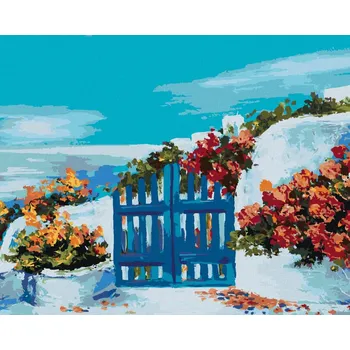 Diamondi Diamantové malování - ZAHRÁDKA NA SANTORINI Rozměr: 40x50 cm, Rámování: bez rámu a bez vypnutí plátna