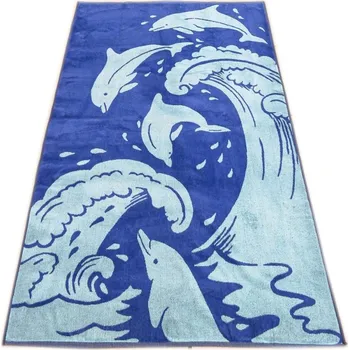 Plážová osuška 04 DELFÍN modrá, froté, 100x160cm