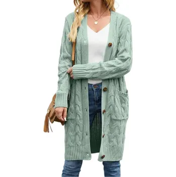 Dámský svetr Krásně měkký dlouhý svetr/cardigan s kapsami Barva: tyrkysová, Velikost: M