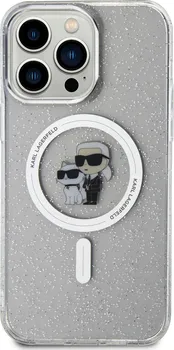 Pouzdro na mobilní telefon Karl Lagerfeld IML Glitter Karl and Choupette MagSafe pro Apple iPhone 15 Pro Max čiré