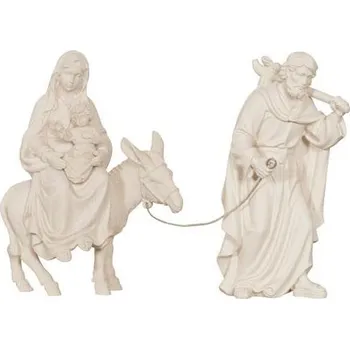 Vánoční dekorace Ornatis Útěk do Egypta Provedení: Přírodní bez malování, Velikost stojících figur dospělých postav: 8 cm Dřevěná vyřezávaná soška Panny Marie, Josefa a Ježíška na útěku do Egypta