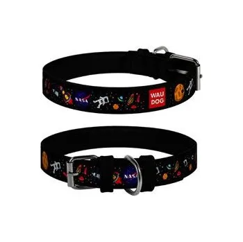 Obojek pro psa Obojek kožený NASA černý (37-48cm/2,5cm)