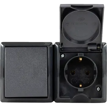 vypínač a zásuvka REV 0007861900 zásuvka na omítku se spínačem IP44 antracitová