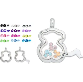 Přívěsek Medailonek otvírací MEDVÍDEK na foto, krystalky (+ ZDARMA 12 kusů krystalků )