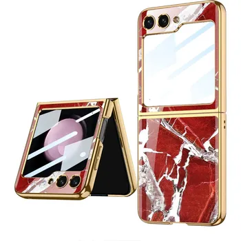 Pouzdro na mobilní telefon GKK 64463 GKK GLASS Ochranný kryt Samsung Galaxy Z Flip5 5G RED MARBLE