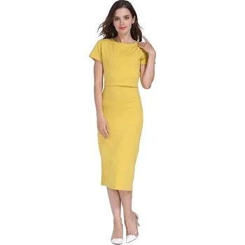 Dámské šaty Pohodlné těhotenské/kojící přiléhavé šaty s krátkým rukávem Barva: Zlatá, Velikost: XXL