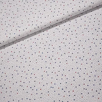 Bavlněné plátno ANIKA modré a červené malé hvězdičky na bílé, š.160cm (látka v metráži)