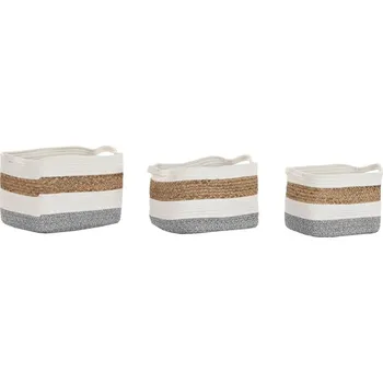 Organizér do auta Sada 3 úložných košíků DKD Home Decor Bavlna Přírodní vlákno Šedá Bílá (36 x 30 x 24 cm)