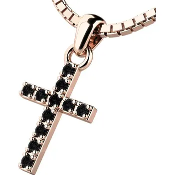 Přívěsek Dámský přívěsek růžové zlato 585/1000 přírodní diamant 0.060 ct - křížek s černé brilianty 140018-02-CV-Black-DIA bez řetízku