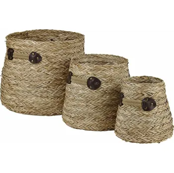 Organizér do auta Sada 3 úložných košíků DKD Home Decor Mořská tráva Přírodní (30 x 30 x 28 cm)