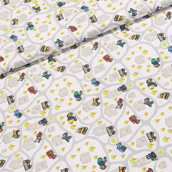 Bavlněné plátno dětské 303000/DO855, cesty a auta na bílé, š.140cm (látka v metráži)
