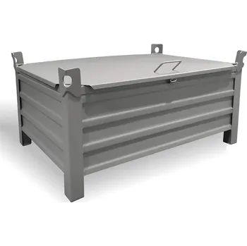 paleta Ohradová paleta kovová s víkem, 1200x800 mm, 1500 kg, 4 plné bočnice, na nohách, šedá RAL7005