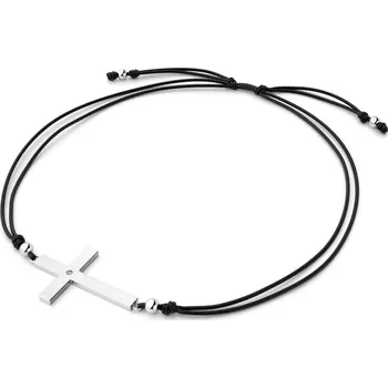 Náramek Dámský náramek přírodní diamant 0.006 ct G/SI šňůrkový kříž 10947-NRS-CRN-B-DIA délka 20 cm