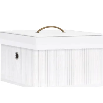 Bambusový úložný box 4 ks 31 x 31 x 20 cm, bílý