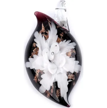 Náramek Skleněný přívěsek květ 27x51 mm, malé, 1 bílá