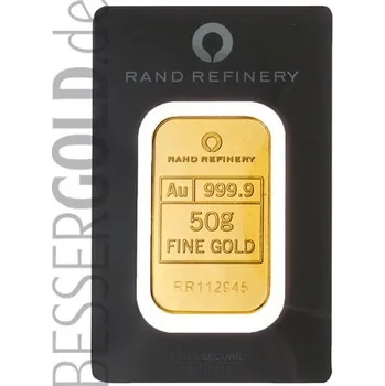Zlatý slitek 50g RAND REFINERY (Jižní Afrika)