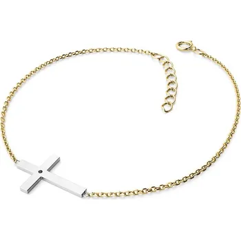 Módní doplněk Dámský náramek žluté zlato 585/1000 přírodní diamant 0.006 ct kříž s černý 10947-NR01-ZLB-Black délka 20 cm