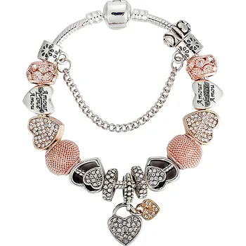 Náramek B-TOP Módní náramek s korálky"SRDCE" - stříbrná/zlatá