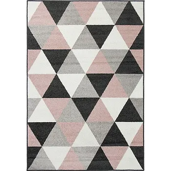 Koberec B-LINE Kusový koberec LOTTO trojúhelníky černá/růžová 67x120