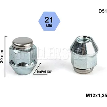 Matice na kolo Kolová matice M12x1,25 kužel , NISSAN, RENAULT, klíč 21, D51 výška 30