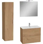 Koupelnová sestava s umyvadlem 80 cm včetně umyvadlové baterie, vtoku a sifonu VitrA Mia zlatý dub KSETMIA80D