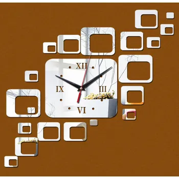 Samolepící dekorace Živá Zeď Hodiny nástěnné Hranaté - 2 barvy Barva: Stříbrné