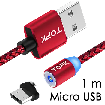 TopK M5 - Magnetický USB kabel - Červený - Micro USB - 1 m
