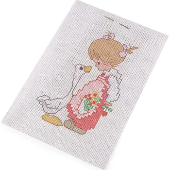 Vyšívací vzor Dětská vyšívací sada s předtištěným motivem 020736/10, holčička a husa (předtisk, jehla a nitě), 14x20cm