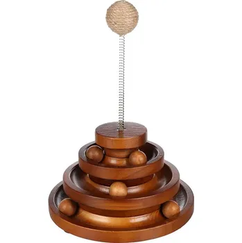 Hračka pro kočku Hračka pro kočky FLAMINGO - Cattivo dřevěná pyramida s koulodráhami hnědá 21,5x30,5cm