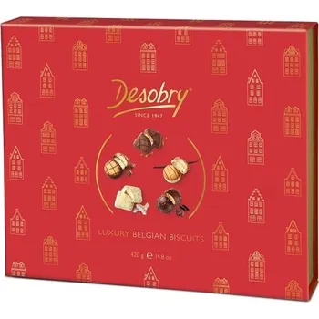 Cukrovinka Luxury Belgian Biscuits - Sváteční Domečky - sada čokoládových sušenek 420g Desobry