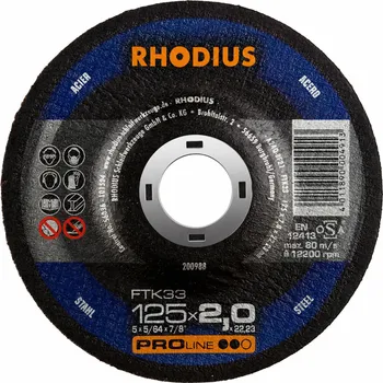 Řezný kotouč Rhodius 200988 | Řezný kotouč 125x2,0x22,23 mm, FTK33, vypouklý