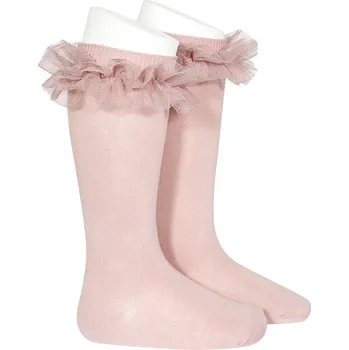 CONDOR Dětské podkolenky s tylovou krajkou pudrově růžové Velikost: 00