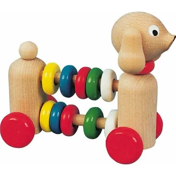 Dřevěná hračka Dřevěný pes s počítadlem (Pejsek na kolečkách)