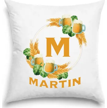 Dekorativní polštářek Polštář - Pivní věnec s monogramem a jménem Martin