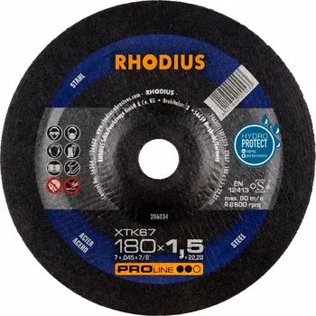 Řezný kotouč Rhodius 206034 | Řezný kotouč 180 x 1,5 x 22,23 mm, XTK67, vypouklý