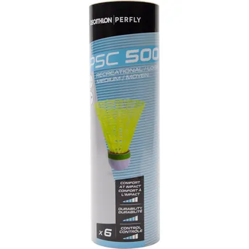Badmintonový košíček PERFLY BADMINTONOVÉ MÍČKY PSC500 MEDIUM ŽLUTÉ 6 KS ZELENÁ|ŽLUTÁ