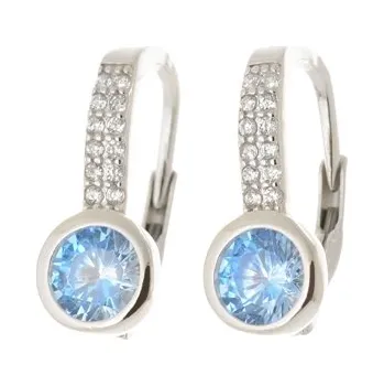 Náušnice Stříbrné naušnice s modrými a čirými zirkony STNAU1641F