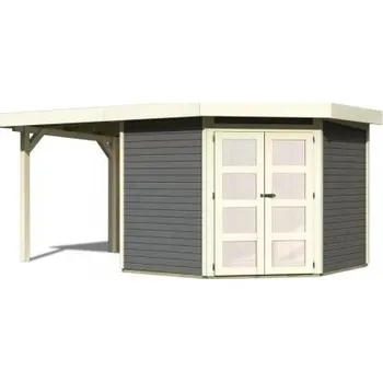 Zahradní domek dřevěný domek KARIBU GOLDENDORF 5 + přístavek 240 cm včetně zadní stěny (8869) terragrau