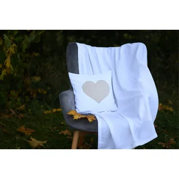 Povlak na dekorativní polštářek Nelly lněný dekorativní povlak na polštář srdce oatmeal na bílém 40x40cm