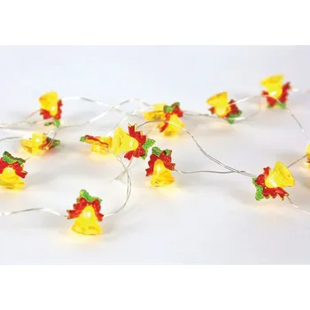 Vánoční dekorace LED dekorační girlanda - Žluté zvonečky, teplá bílá barva, 2xAA, 170 cm
