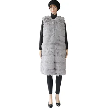 Dámská vesta Biju Dámská dlouhá vesta z umělé kožešiny Y2378-3 šedá S/M