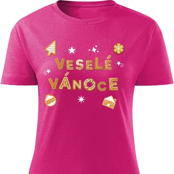 Dámské tričko Dámské tričko Veselé Vánoce Barva: Růžová, Velikost: XXL