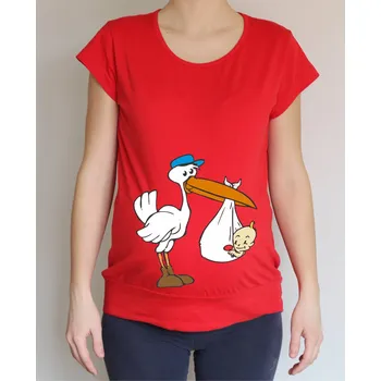 Těhotenské tričko - Čáp, Barva látky růžová , Střih Dámsky, Velikost L